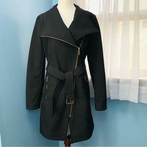 Michael Kors Black Asymmetrical Zipper Trench Coat